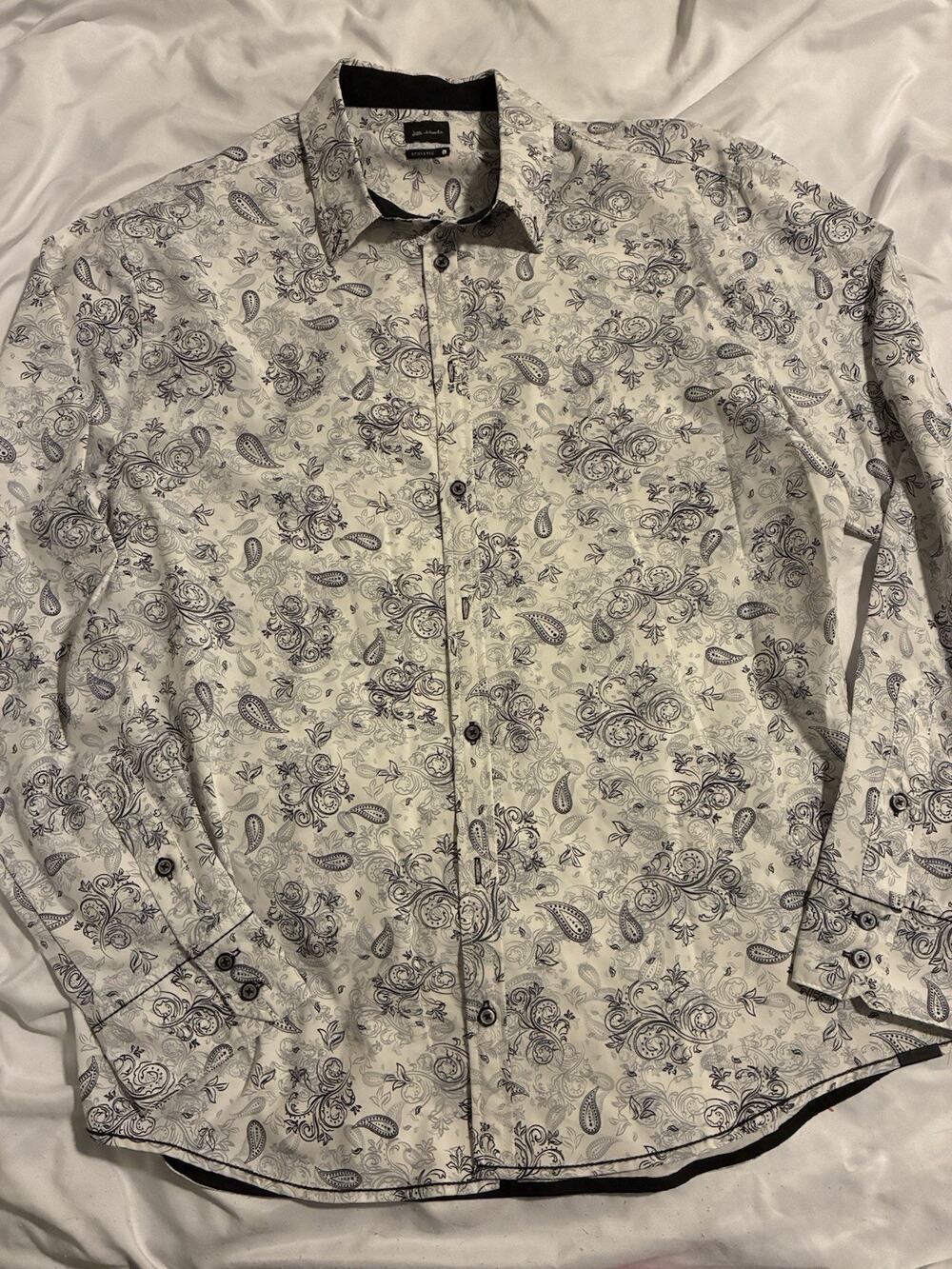 JB Holt Men’s Button Paisley Print Size Large Athletic Fit